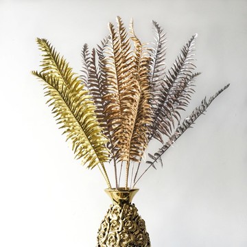 蕨葉長支 金色銀色假花擺件 仿真花束假花裝飾輕奢婚禮客廳裝飾花