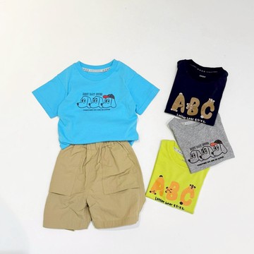 【ERSS】童裝 兒童 狗 短袖上衣 動物 夏天服飾 純棉 t恤 藍 K70418