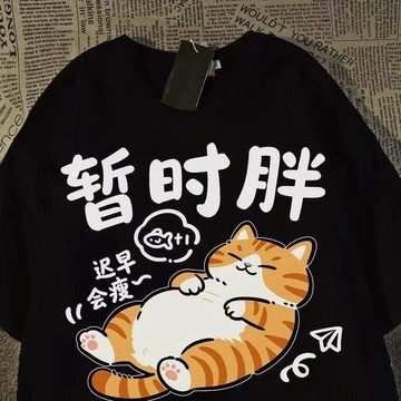 【二十三歲】臺灣出貨日系復古暫時胖抽象短袖t恤男女潮流夏季校園青少年體恤百搭上衣