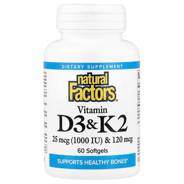 Natural Factors, 維生素 D3 和 K2，25 微克（1,000 國際單位），60 粒軟凝膠