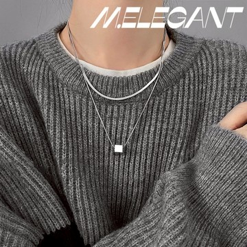 M.e.【24H出貨】方糖叠戴鈦鋼毛衣鏈項鍊 鎖骨鍊 鈦鋼項鍊