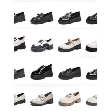 春秋英倫風細高跟小皮鞋女系帶深口高跟粗跟一腳蹬厚底樂福單鞋女