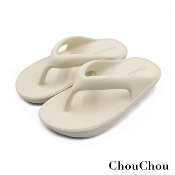 【ChouChou】奶霜柔彈厚底夾腳拖-米 CH4031