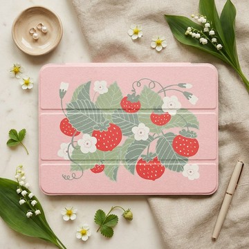 【草莓控必備】附筆槽三折式 iPad 手帳殼，TPU 軟膠保護套，支援支架功能