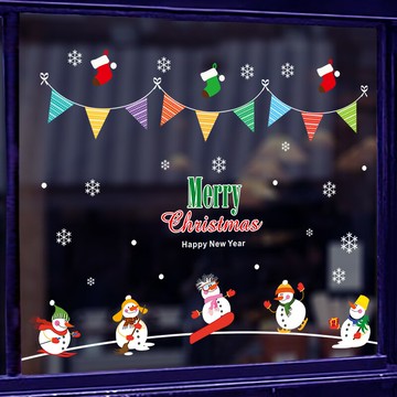 優購生活~商場店鋪櫥窗戶玻璃墻紙貼畫墻貼紙新年圣誕雪人雪花窗花貼紙墻紙 玻璃貼 壁紙 壁貼 玻璃靜電貼 窗戶貼防窺貼