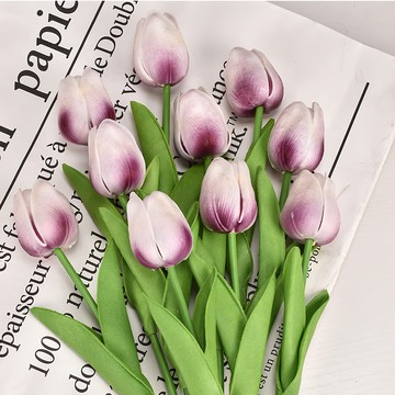 仿真鬱金香 Set 10支 PU材質 總高34cm  白底紫