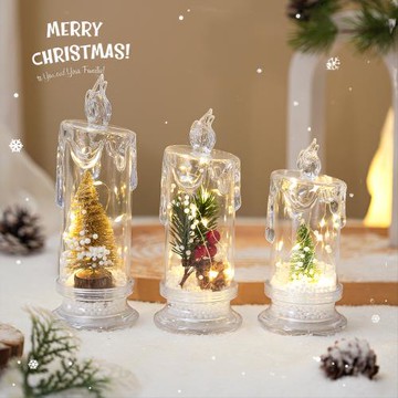 【聖誕雪景】融化造型LED電子蠟燭燈 聖誕樹/毬果雪景 安全無火