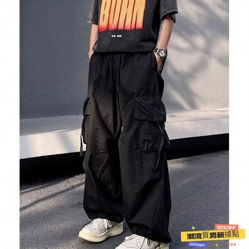 ✨質感上新⚡ 工裝褲 2026新款美式男高街直筒街舞工裝褲春夏高腰寬鬆闊腿傘兵潮牌長褲多口袋長褲  美式工裝褲