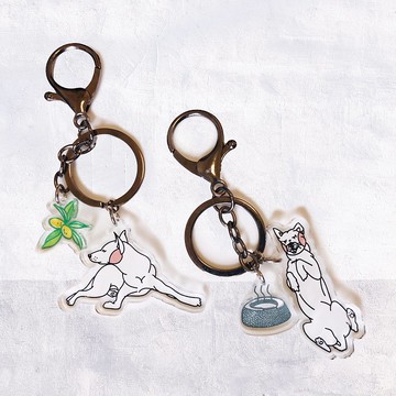 犬派原創插畫  壓克力 造型鑰匙圈 吊飾 毛孩小犬 白狗 金棗 溫泉