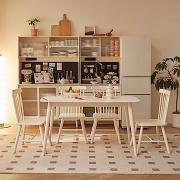 林氏木業純白奶油風實木1.2M餐桌 LH094+餐椅 LS189 (一桌四椅) (H014372352)