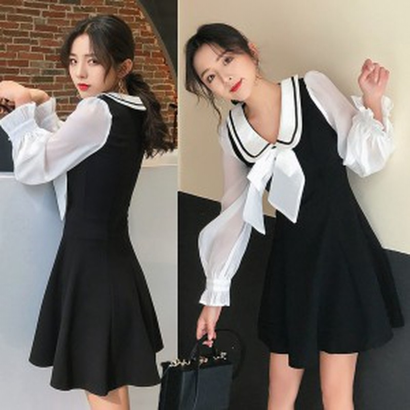 ワンピース レディース レトロワンピース ミニワンピース 切替え リボン 長袖 ハイウエスト Aライン バルーンスリーブ シック 通販 Lineポイント最大1 0 Get Lineショッピング