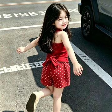 Mimo⭐女童夏裝露背套裝甜辣超萌寶寶掛脖式吊帶背心短褲一整套