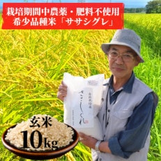 令和5年産　宮城県産幻の米「ササシグレ」玄米10kg(栽培期間中農薬・肥料不使用)