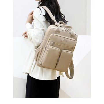 新款尼龍布雙肩包牛津布休閑防水包手提純色旅游輕便多兜大容量女