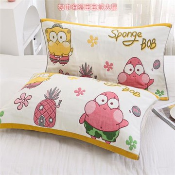 新款海綿寶寶加厚歐式情侶柔軟枕巾全棉紗布枕頭巾枕一對裝時尚