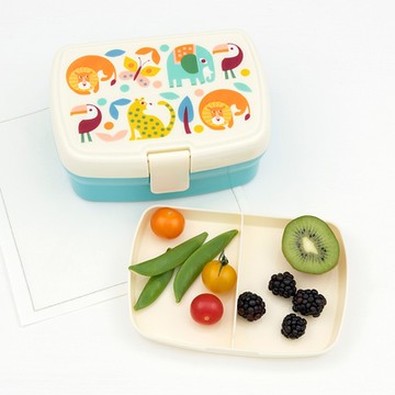 《Rex LONDON》扣式雙層分格便當盒-熱帶動物-- 環保餐盒 保鮮盒 午餐盒 飯盒
