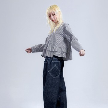 雙層荷葉細紋上衣