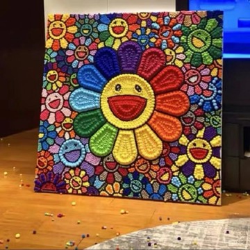 台灣熱賣小紅書衕款村上隆太陽花diy毛球畵手工製作生日禮物diy毛球粘貼畵901 ED6M