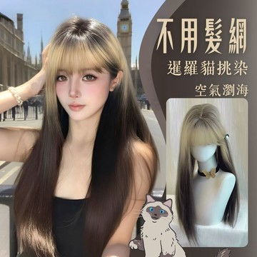【台灣急速到貨】不用戴髮網 漸變色 免戴髮網假髮片 空氣劉海 頭頂補髮片 現貨 韓國 長直髮 遮白髮 增加髮量 漸進色