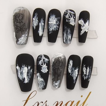 黑色墜落天使丘比特穿戴甲定制手工光療甲片美甲貼片成品 雙11全館免運