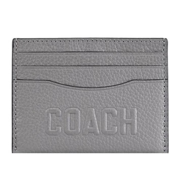 COACH CZ001 浮雕車線LOGO荔枝皮革隨身名片夾/卡夾.炭灰