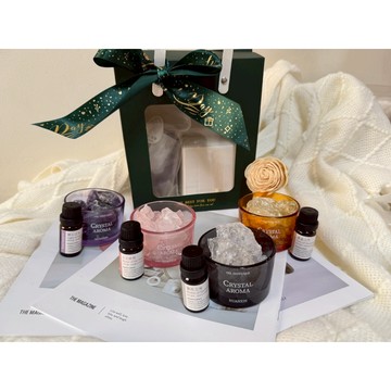 擴香精油療癒禮盒 複方精油 水晶碎石 水晶礦石 100g 擴香杯 開運招財 桃花人緣 靜心療癒 芳香 擴香禮盒 香薰