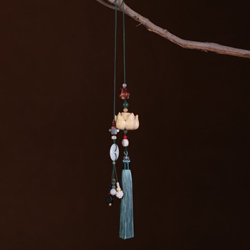 黃楊木雕刻蓮花汽車吊墜掛件禮物翡翠平安扣男女士裝飾文藝清新風