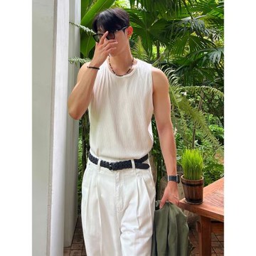 白色螺紋重磅背心男夏季2025新款圓領寬松打底衫運動健身無袖體恤