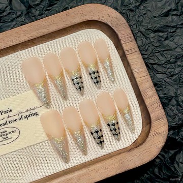 💟加一手工甲💅🏻藝禾  法式小香顯白純手工穿戴甲歐美辣妹高級氛圍感爆款長款美甲純手工穿戴甲 SG1Q