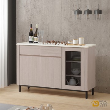 WAKUHOME 瓦酷家具Miller清新簡約白榆木4尺餐櫃(石面)-寬120*深41*高79.5cm