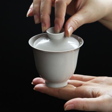 敘意景德鎮草木灰釉陶瓷蓋碗全手工功夫茶具簡約巖茶專用無托茶碗