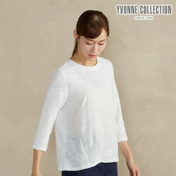 YVONNE 以旺傢飾 立體條紋提花七分袖上衣-白
