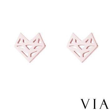 【VIA】時尚系列 縷空線條愛心造型白鋼耳釘 造型耳釘 玫瑰金色