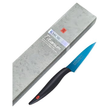 KASUMI 霞 鍍鈦合金刻花刀B  刀刃8cm 全長20cm  藍色 + 黑色  1支