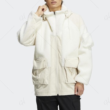 adidas 外套 男款 運動連帽外套 保暖 亞規 ST PATCH KNJKT 白 HN9017