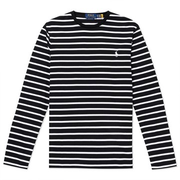 Polo Ralph Lauren RL 熱銷刺繡小馬素面長袖T恤-黑白橫條紋色