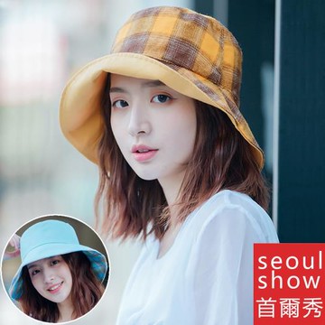 seoul show首爾秀 雙面戴格子漁夫帽四季防曬遮陽帽