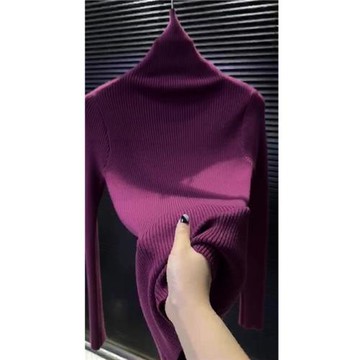 紫色修身套頭高領針織打底衫女秋冬新款今年流行漂亮內搭軟糯毛衣