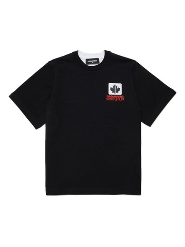 Dsquared2 Kids - maple-leaf print T-shirt - kids - Cotton/Elastane - 12 yrs - Black