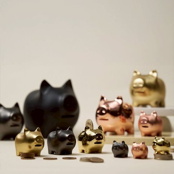 招財金豬 大豬小豬落御盤 霧玫瑰金