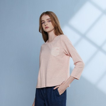 e.有機草木染刺繡口袋圓領上衣(2色)