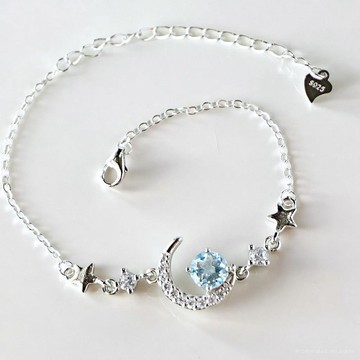 天然黃玉手鍊 925純銀鍍銠錶殼