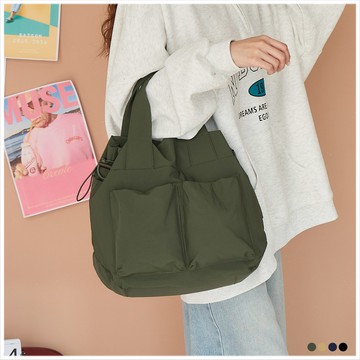 天藍小舖-簡約側抽繩尼龍手提/斜背包-共4色-$490【A03032055】