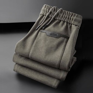 歐貨輕奢毛呢保暖時尚休閑褲男士秋冬季松緊腰運動褲直筒新款長褲