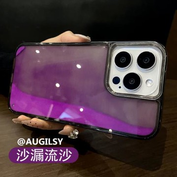 霓虹紫色高級感流沙解壓15proMax手機殼蘋果14個性適用iPhone13網紅女款12pm保護套15plus新16小眾超好看黑邊