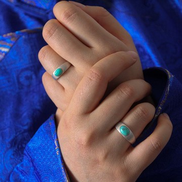 已開光過爐🙏🏻鬆石戒指 氣質戒指 懞族戒指手工製作情侶對戒光面鑲嵌綠鬆石懞古指環活口