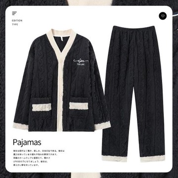 秋冬季睡衣男款加厚珊瑚絨可外穿2025新款運動男士時尚家居服套裝