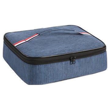 iSFun 扁款方型 大容量手提保冷保溫便當包  1個  藍色  大(32 x 26 x 7cm)