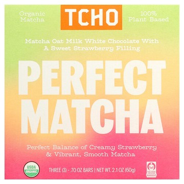 TCHO, 漂亮抹茶，草莓夾心白巧克力，3 條，每條 0.70 盎司