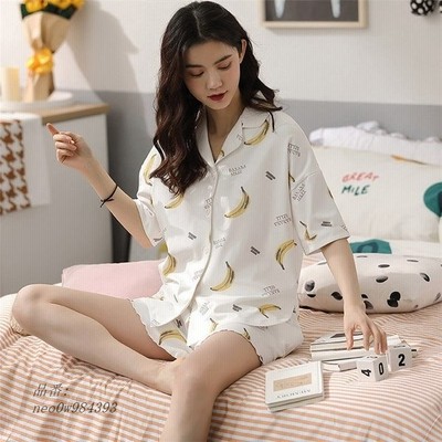 ルームウェア 夏 レディース 上下セット 春 セットアップ バナナン柄 可愛い 柔らかめ 半袖 部屋着 ナイトウエア ショートパンツ 2点セット パジャマ 通販 Lineポイント最大get Lineショッピング